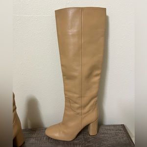 Zara Nude Round Toe Leather High Shaft Heeled Boots Size EU36